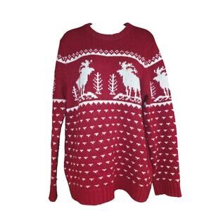 Vintage Giordano red‎ and white knit, moose, festive, Christmas sweater sz L